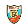 Black-edged shield PVC patch with RUSSIA text, bear graphic, and IPSC letters
