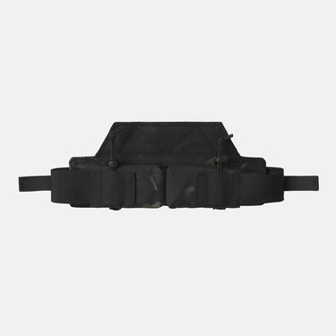 Black double horizontal pouch with MOLLE straps and flap closures