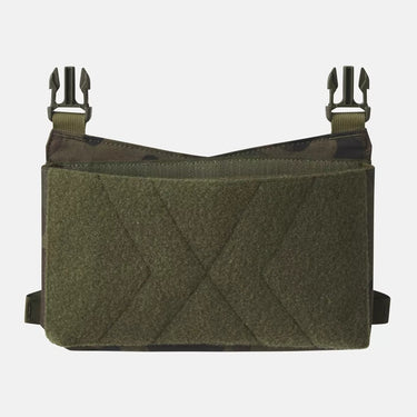 Olive green utility pouch flap with top clips and side attachment tabs