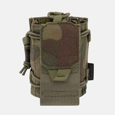 PL Woodland radio field pouch with square front pocket, hook-and-loop tab, MOLLE sides