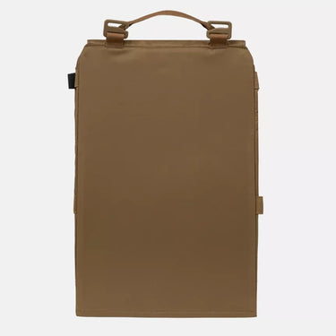 Tan laptop insert bag with top handle and front flap pocket