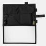 Black map case with snap flap, front pockets, and map window panel