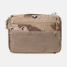Tan camo A5 notebook cover with front zipper pocket and elastic side cords