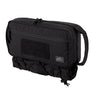 Black utility service case with front zip pocket, hook-and-loop patch panel, side handle.