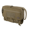 Coyote tan utility service case with front zip pocket and textured patch panel, side handle.