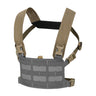 Tactical front rig interface with coyote adjustable straps and dark gray padded panel