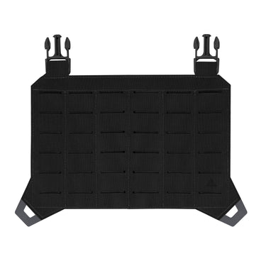 Tactical MOLLE flap panel in Black, with top loop tabs and webbing rows