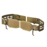 Tan skeletonized cummerbund with two buckle closures and fabric panel inserts