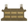 Tan skeletonized plate carrier flap with six hook-and-loop cutout pockets