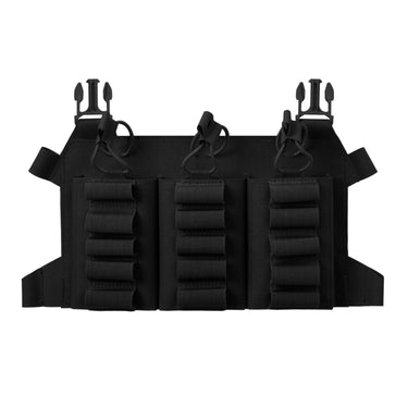 Shotgun shell flap pouch in black with three rows of elastic shell loops and buckles