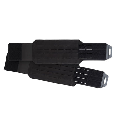 Modular tactical cummerbund in black with slotted panel rows and side adjustment webbing.