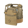 Tan plate carrier with MOLLE front panels, padded straps, and quick-release buckles