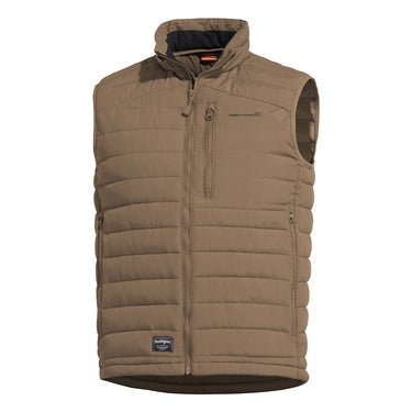 Quilted puffer vest with hood, full-zip, tan