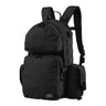 Cordura backpack in black with front zip pouch, padded straps, and side utility pocket