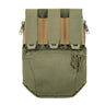Olive green MOLLE assault panel with five front pouches and zippered pocket