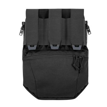 Black MOLLE assault panel with five front pouches and zippered pocket