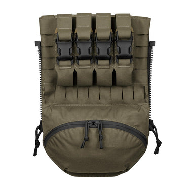 Dark tactical breacher panel with MOLLE pouches and front zip pouch