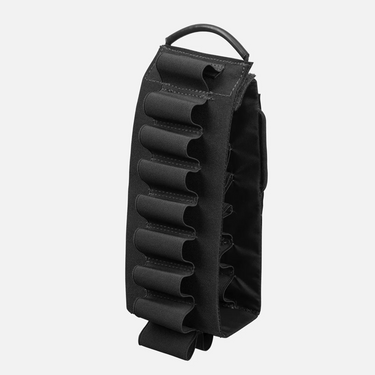Shotgun shell holder in black with elastic shell loop panels and top carry handle