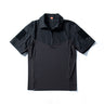 Black short-sleeve tactical polo shirt with zippered chest placket