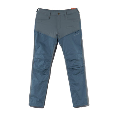 Color-block outdoor cargo pants, slate blue upper with deeper blue lower panels