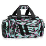 Pistol range bag with pink and teal tiger-stripe camo, black straps, zip-top closure