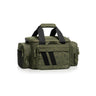 Olive-green range bag with padded handles, webbing straps, and zippered side compartments