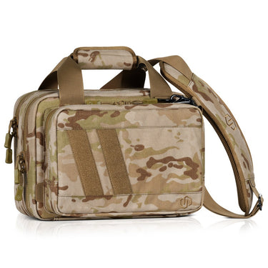 Multicam arid mini pistol range bag with shoulder strap and front MOLLE webbing