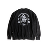 Black relaxed sweatshirt with full back dragon and flight-route text graphic