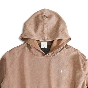 Brown hoodie with a small embroidered RTB chest logo