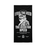 Black aviation towel with astronaut graphic and bold slogan text