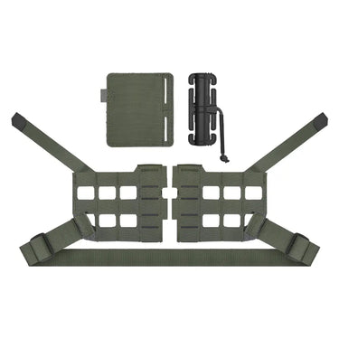 Ranger green tactical chest rig expansion kit with side pouches and shoulder straps