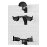 Wall mount rack system in dark black, multi-tier arms and base brackets