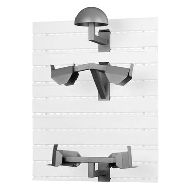 Wall mount rack system in medium grey, multi-tier arms and base brackets