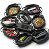 Set of 2 loose ammo carrier pouches in black Multicam camo, with open tops and straps.