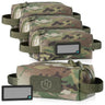 Green camo ammo carrier pouch set with four pouches, MOLLE straps, and label panels
