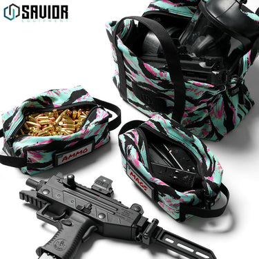 Savior Equipment Miami tiger stripe soft ammo carrier with side straps and open compartments