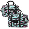 Two tiger stripe mini hauler bags with top handles, shoulder straps, and zip closures
