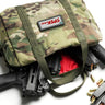 Camouflage mini hauler with green webbing and open top, showing red interior pouch