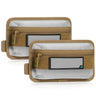 Tan hook-back pouch set with zip top and clear window panel, two-pack