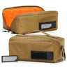 2-pack utility pouches in tan and orange, zippered with webbing handles and front labels