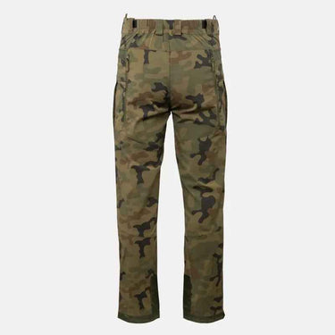 Back view of PL Woodland camouflage field pants with cargo pockets