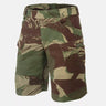 Ripstop stretch shorts in green and brown camouflage, belt loops and side pockets