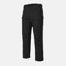 Black ripstop stretch pants with elastic waistband and cargo pockets, straight leg