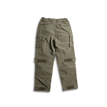 Green tactical fire-resistant cargo pants with rear pockets and leg panels