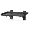Folding workbench wall rack system in dark grey, angled view with support legs