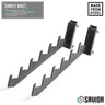 Black slant-arm wall clothes rack with U hooks, steel 2-pack mounts