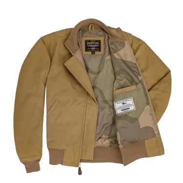 British Khaki lightweight tanker jacket open view with quilted lining and label patch