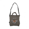 Olive shoulder tote with top carry handle and embroidered dragon graphic