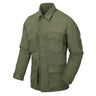Olive green BDU ripstop shirt with button front and chest pockets, long sleeves