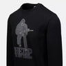 Black long sleeve crewneck shirt with large front graphic detail